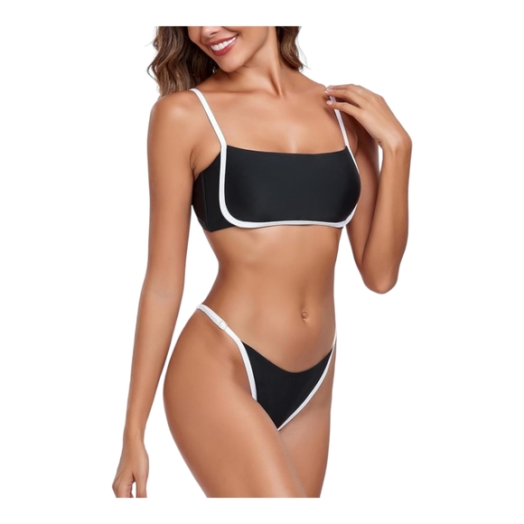 Colloyes SwimwearAdjustable Bandeau Bikini Set Splicing Color Two Piece Bathing - Picture 3 of 6